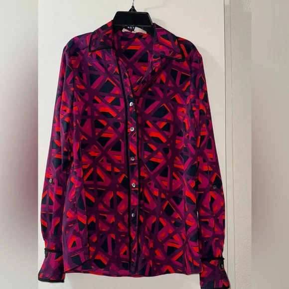 HUTCH ANTHROPOLOGIE LONG SLEEVE BUTTON UP ORANGE PURPLE BLACK BLOUSE - Picture 1 of 5